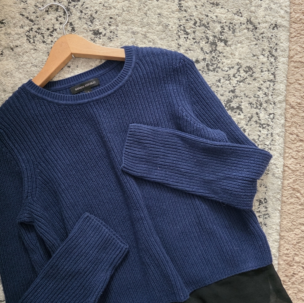Banana Republic Knit Crewneck Sweater Cotton Blend Preppy City Chic Womens S